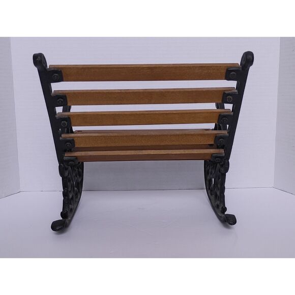 Vintage Cast Iron and Wood 10" Miniature Rocking Doll / Teddy Bear Bench - Picture 10 of 16